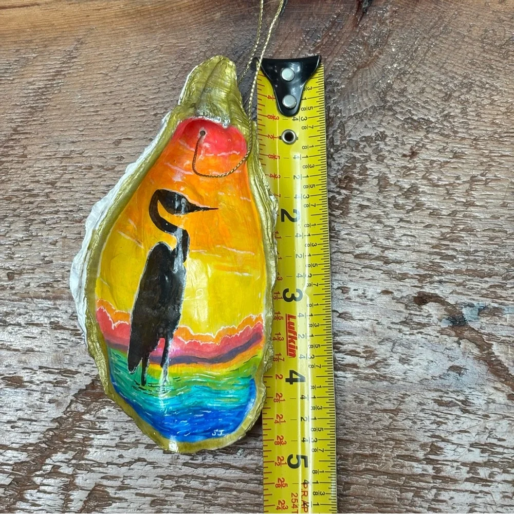 Hand-Painted Egret Oyster Shell Ornament